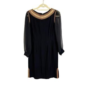 Womens Embroidered Trim Mini Dress Black M/L